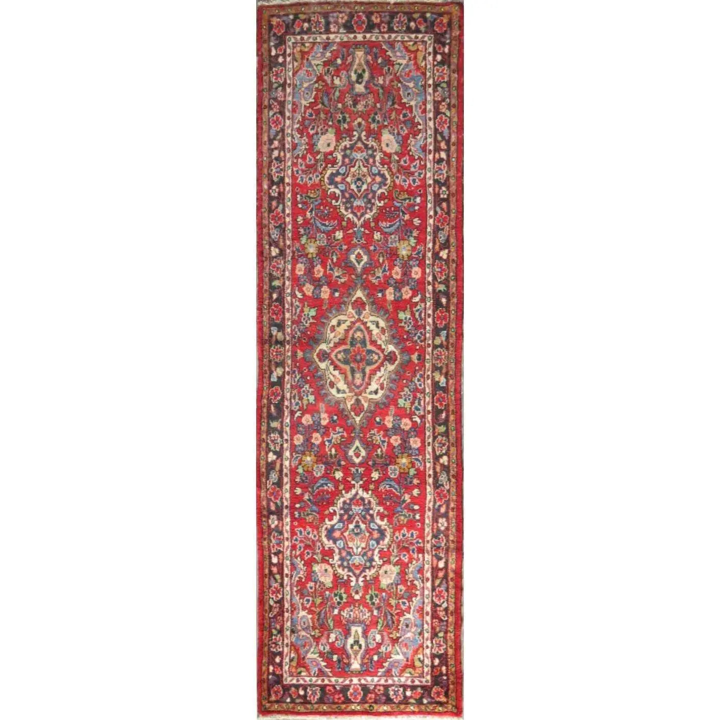 One Of The Kind Hand-Knotted Persian Wool Rug _ Luxurious Vintage Design, 10'7" x 2'10, Artisan Crafted